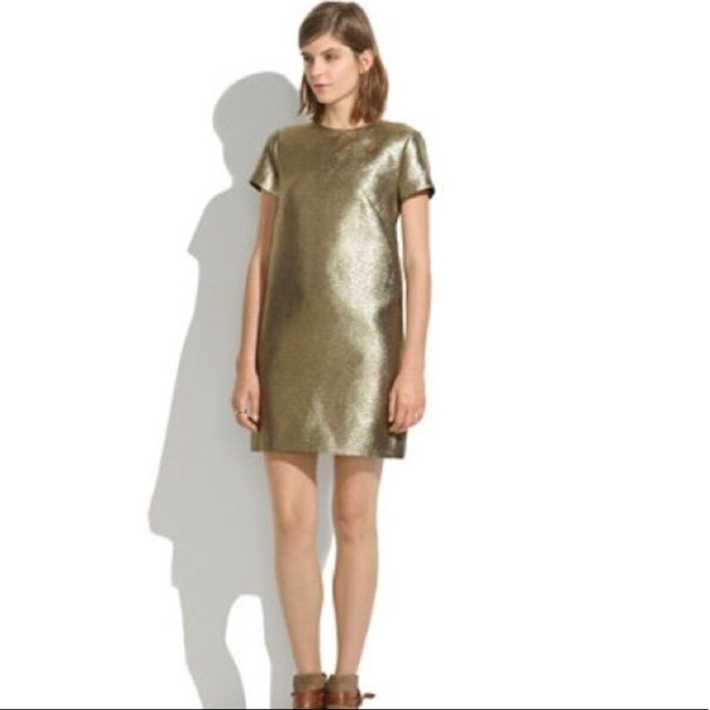 Madewell Gold Shimmer Mini T-Shirt Dress, Size 2
